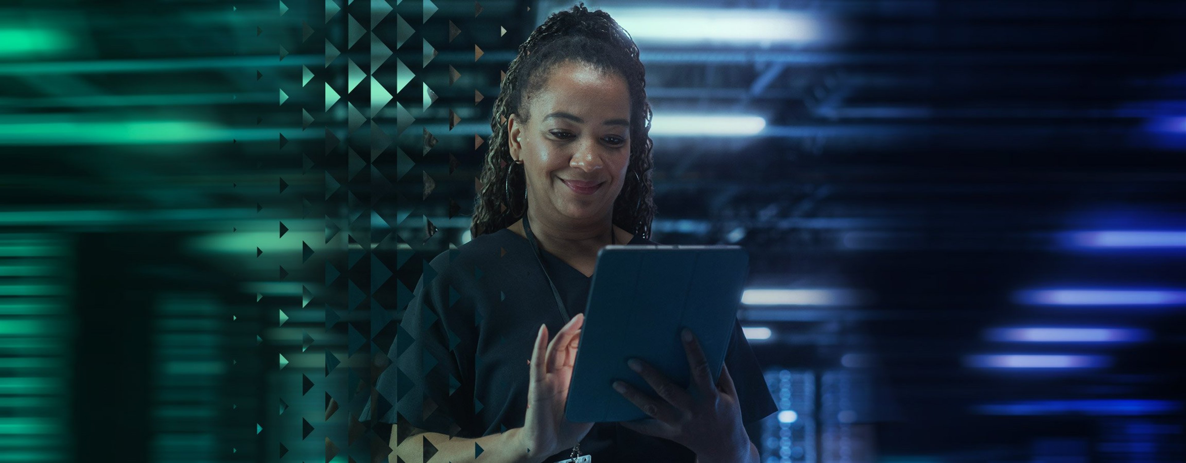 An employee using an electronic tablet.