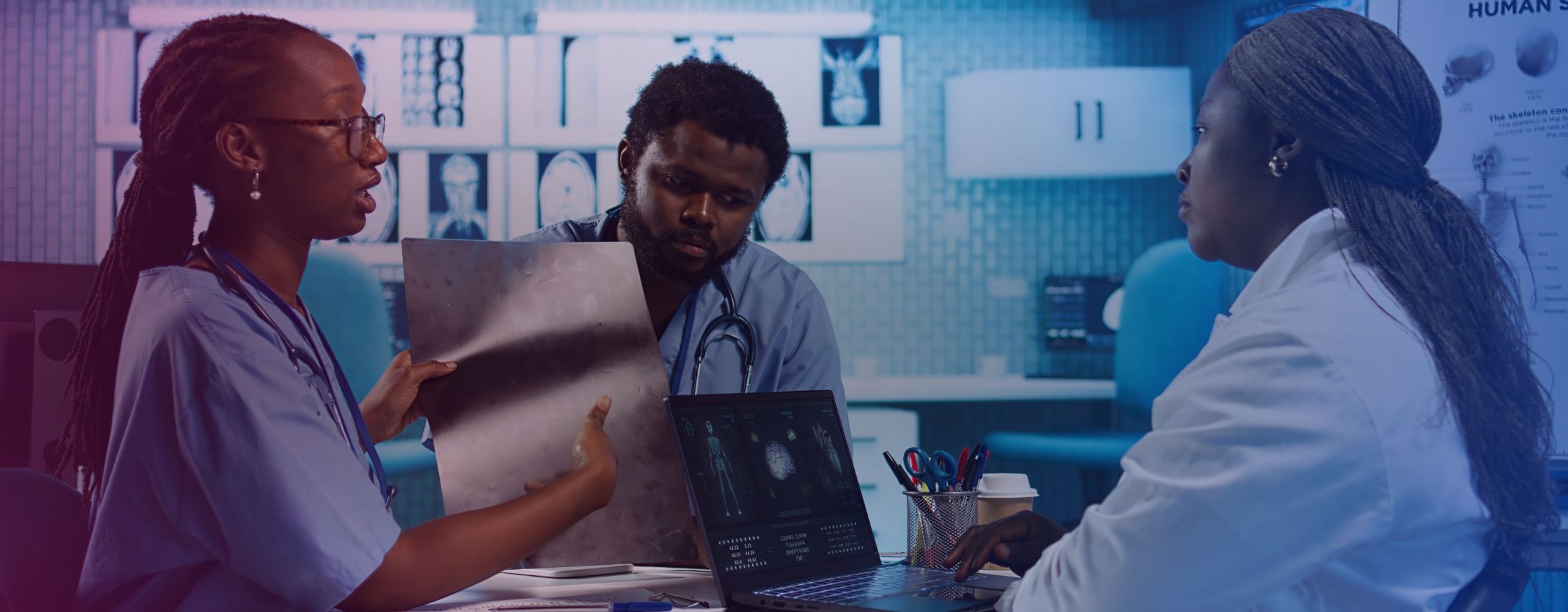 Medical professionals discussing documents